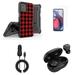 Accessories for Motorola Moto G Stylus 5G 2023 - Belt Holster Kickstand Rugged Case (Red Black Plaid) Screen Protectors Wireless Earbuds 15W Type-C Car Charger with Extra USB Port (6 Foot)