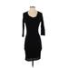 Velvet Casual Dress - Bodycon Scoop Neck 3/4 sleeves: Black Print Dresses - Women's Size Small