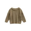 Toddler Baby Boys Girls Round Neck Sweaters Long Sleeve Solid Color Rib Knitwear Pullover Jumper Tops