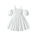 Frobukio Kids Little Girls Summer Dress Casual Sling Dress Short Sleeve Off Shoulder Pleated Dress Princess Dress