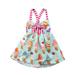 Frobukio Toddler Kids Girls Strap Sleeveless Dress Summer Sundress Summer Ice Cream Print Bowknot Halter Dress