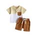 Frobukio 2PCS Toddler Baby Boys Shorts Sets Short Sleeve Patchwork T-shirt Elastic Waist Shorts Summer Outfits