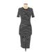 Heart & Hips Casual Dress - Midi Crew Neck Short sleeves: Black Print Dresses - Women's Size Medium