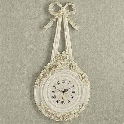 Ribbons and Roses Wall Clock Antique White , Antique White