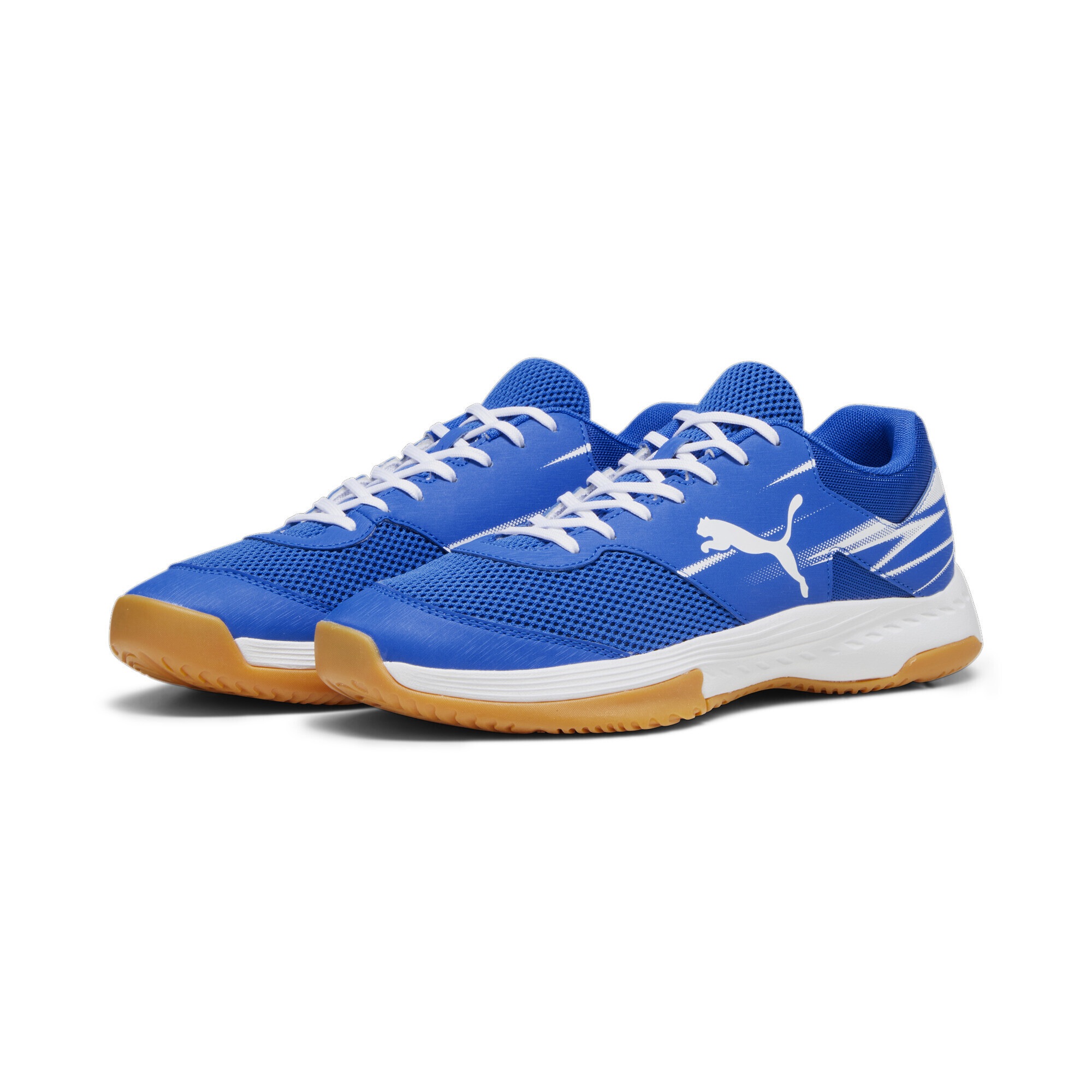 Sneaker PUMA "Varion II Handballschuhe Erwachsene", Herren, Gr. 48, blau (team royal weiß gum blau beige), Obermaterial: Textil, Synthetik; Futter: Textil; Innensohle: Textil; Laufsohle: Gummi, Schuhe Sneaker