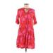 Shein Casual Dress - Mini Tie Neck 3/4 sleeves: Red Floral Dresses - Women's Size Small