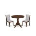 Alcott Hill® Jakeman 3-Pc Dining Set Includes a Round Kitchen Table & 2 Parson Chairs - Antique Walnut finish Wood/Upholstered in Brown | Wayfair