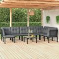 Anself 9 Piece Outdoor Patio Furniture Set Sectional Sofa Set with Dark Gray Seat and Back Cushions Black Poly Rattan Conversation Set for Garden Deck Poolside Backyard