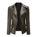 Lovskoo Women Faux Leather Jacket Moto Biker Coat Cool Long Sleeve Zipper Fitted Fall Short Jacket Asymmetrical Motorcycle Jacket Standard Outerwear Short Coat Olive Green