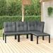 Anself 4 Piece Outdoor Patio Furniture Set Dark Gray Cushioned Seat Sectional Sofa Set Black Poly Rattan Conversation Set for Garden Deck Poolside Backyard