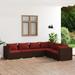 Anself 6 Piece Patio Set with Cushions Poly Rattan Brown