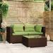 Anself 3 Piece Patio Set with Cushions Brown Poly Rattan