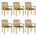 Gecheer Stacking Patio Chairs with Cushions 6 pcs Solid Teak Wood