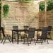 Anself Set of 7 Outdoor Dining Set Glass Tabletop Table and Backrest Adjustable 6 Garden Chairs Black PE Rattan Dinner Set for Balcony Yard Deck Lawn Patio