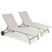 Pellebant 2 PCS Outdoor Chaise Lounge Aluminum Patio Recliner Chairs with 2 Wheels Beige