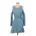 Express Casual Dress - A-Line Scoop Neck Long sleeves: Blue Print Dresses - Women's Size Small