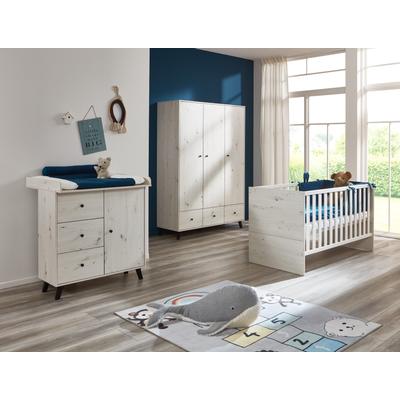 Babyzimmer-Komplettset ARTHUR BERNDT "Babyzimmer Set »Lavea« 3-teilig", Baby, Gr. ohne Matratze, B/H: 70cm x 140cm, weiß (weiß, oak, nachbildung), Holzwerkstoff, Hartfaserplatte, Massivholz, Kunststoff, Metall, Schlafzimmermöbel-Sets Image