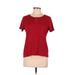 Croft & Barrow Short Sleeve Henley Shirt: Red Solid Tops - Women's Size Medium