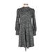 Ann Taylor LOFT Casual Dress - Shift Mock Long sleeves: Black Marled Dresses - Women's Size X-Small