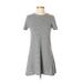 Zara Casual Dress - A-Line Crew Neck Short sleeves: Gray Color Block Dresses - Women's Size Small