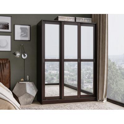 100% Solid Wood 3-Sliding Door Wardrobe with Mirrored Doors, Java - Palace Imports 5676M