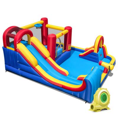 Costway 7 in 1 Outdoor Inflatable Bounce House with Water Slides and Splash Pools with 950W Blower