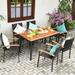 Costway 7 PCS Patio Rattan Dining Set Acacia Wood Table Top Stackable - See Details