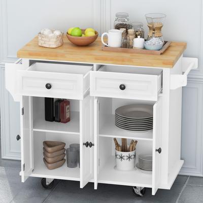Kitchen Island Cart with Two Storage Cabinets