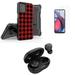 Accessories for Motorola Moto G 5G 2023 - Belt Holster Kickstand Rugged Case (Red Black Plaid) Screen Protectors Premium Wireless Earbuds TWS with Charging Case