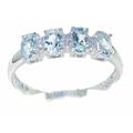 Solid Sterling 925 Silver Natural Aquamarine Real Diamond Ladies Eternity Band Ring - Size L