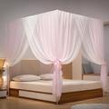 Beyeutao Princess Bed Canopy Pink White Mosquito Net King Size Canopy Bed Frame Bed Curtain for Indoor Outdoor Play Tents Canopy Room Decoration 3 Openings 4 Corner with Four Poster Bed Canopy Frame.