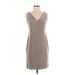 Jones New York Casual Dress - Sheath V Neck Sleeveless: Tan Print Dresses - Women's Size 4 Petite