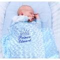 Personalised Baby Blanket Embroidered Fluffy Rosebud Crown Prince Or Princess & Baby Name