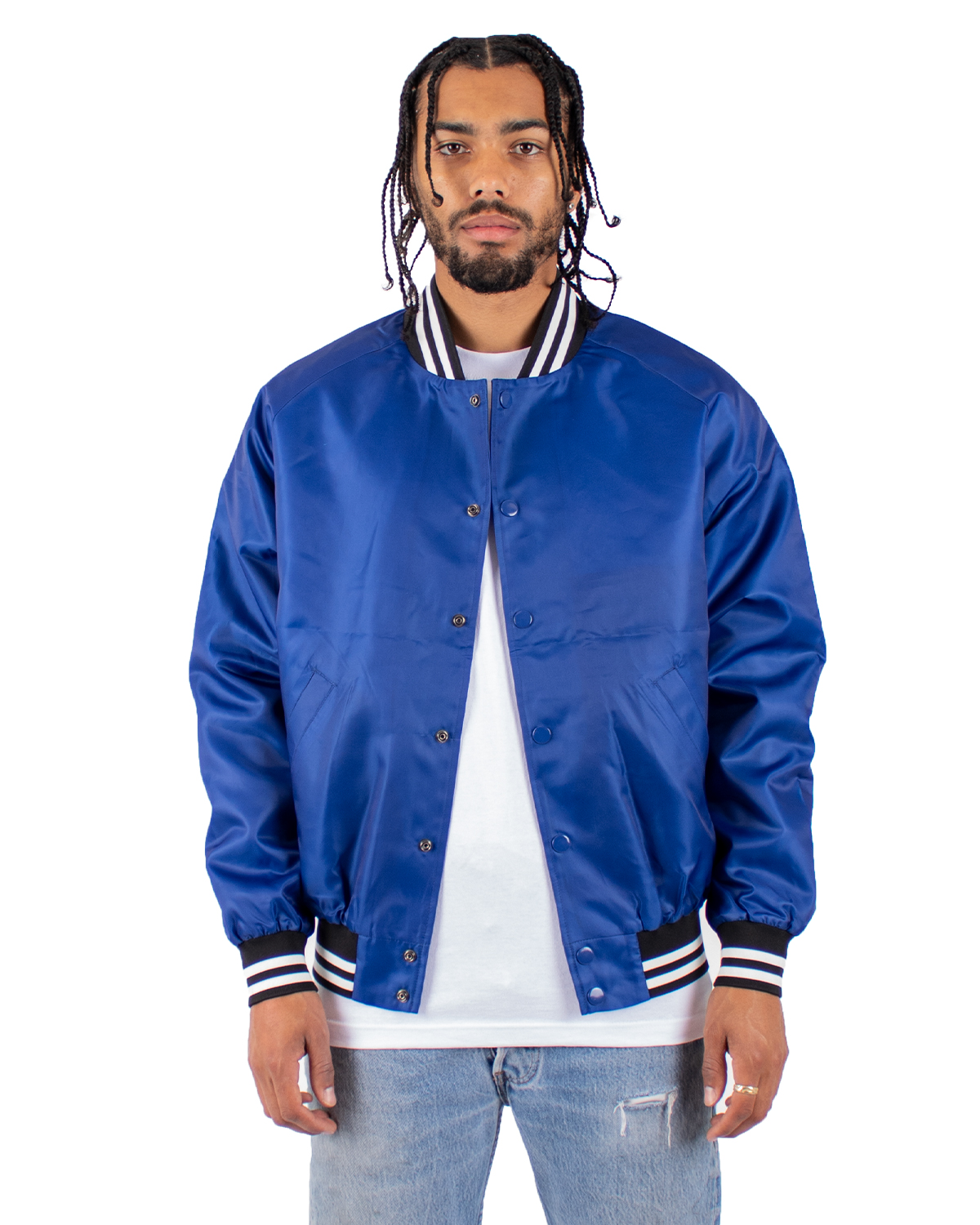 Shaka Wear SHVBJ Men's Varsity Bomber Jacket in Royal Blue size XL