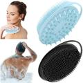 2 Pack Silicone Body Scrubber 2 in 1 Bath and Shampoo Brush Soft Silicone Loofah for Sensitive Skin Double-Sided Body Brush for Men Women Lathers Well Gentle Exfoliating (Black Blue)