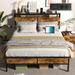 17 Stories Pettry Bed Frame Industrial Platform Bed w/ Charging Station 2-Tier Storage Headboard Metal in Brown | Wayfair