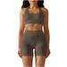 Women s Athletic Yoga Sets Spaghetti Strap Crop Tops Elastic High Waist Stretchy Shorts Leggings Workout Gym Outfits(Small Gray C)