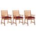 Dcenta Patio Dining Chairs 3 pcs with Cushions Solid Acacia Wood