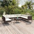 Dcenta 11 Piece Patio Lounge Set Cream White Cushioned Outdoor Conversation Set Brown Poly Rattan Sectional Outdoor Furniture Set for Patio Backyard Patio Balcony