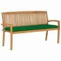 Dcenta Garden Bench with Green Seat Cushion Teak Wood Patio Porch Chair Wooden Outdoor Bench for Backyard Balcony Park Lawn Furniture 62.6 x 22.6 x 35.4 Inches (W x D x H)
