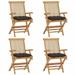 Dcenta Set of 4 Wooden Garden Chairs with Taupe Cushion Teak Wood Folding Outdoor Dining Chair for Patio Backyard Poolside Beach 21.7 x 23.6 x 35 Inches (W x D x H)