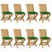 Dcenta 8 Piece Folding Garden Chairs with Green Cushion Teak Wood Side Chair for Patio Backyard Poolside Beach Outdoor Furniture 18.5 x 23.6 x 35 Inches (W x D x H)