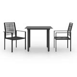 Dcenta 3 Piece Dining Set Glass Tabletop Garden Table and Set of 2 Dinner Chairs Black PVC Rattan Steel Patio Furniture Set for Garden Terrace Yard Balcony Poolside