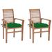 Dcenta 2 Piece Garden Chairs with Green Cushion Teak Wood Outdoor Dining Chair for Patio Balcony Backyard Outdoor Furniture 24.4 x 22.2 x 37 Inches (W x D x H)