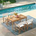 OC Orange-Casual 5 Piece Patio Dining Set Outdoor Acacia Wood Furniture Set Extendable Rectangular Table and 4 Folding Director chairs w/Soft Padding FSC Certified for Deck Garden Backyard