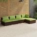 Dcenta 5 Piece Patio Lounge Set with Cushions Corner Sofa 3 Middle Sofas and Footrest Conversation Set Poly Rattan Brown Outdoor Sectional Sofa Set for Garden Balcony Deck
