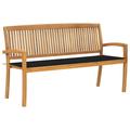 Dcenta Stacking Patio Bench with Black Cushion Teak Wood Porch Chair Garden Bench for Garden Backyard Balcony Park Terrace Outdoor Furniture 62.6in x 22.6in x 35.4in