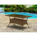 East West Furniture Oslo Patio Table with Glass Top Brown Wicker
