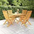 Dcenta 5 Piece Wooden Patio Dining Set Wood Teak Wood Foldable Garden Table and 4 Chairs Outdoor Dining Set for Garden Backyard Balcony Lawn