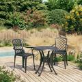 Dcenta 3 Piece Bistro Set Cast Aluminum 30.7 Inch Diameter Coffee Table with Umbrella Hole and 2 Garden Chairs Outdoor Dining Set Black for Bar Patio Balcony Garden Yard Lawn Terrace